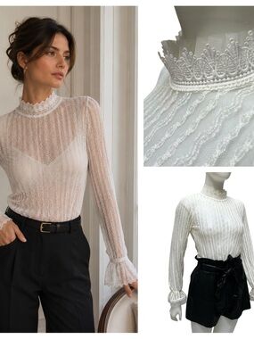 Choklate Paris Semi-Shear Lace Mock-Neck Ariane Blouse S Whimsygoth